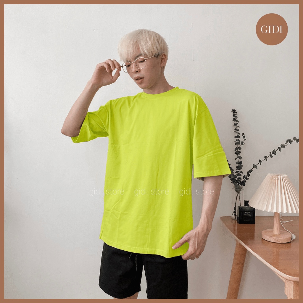 Áo Phông Trơn Tay Lỡ form rộng OVERSIZE vải thun co giãn Nam Nữ Unisex - thoáng mát, không nhăn  GIDI màu xanh neon