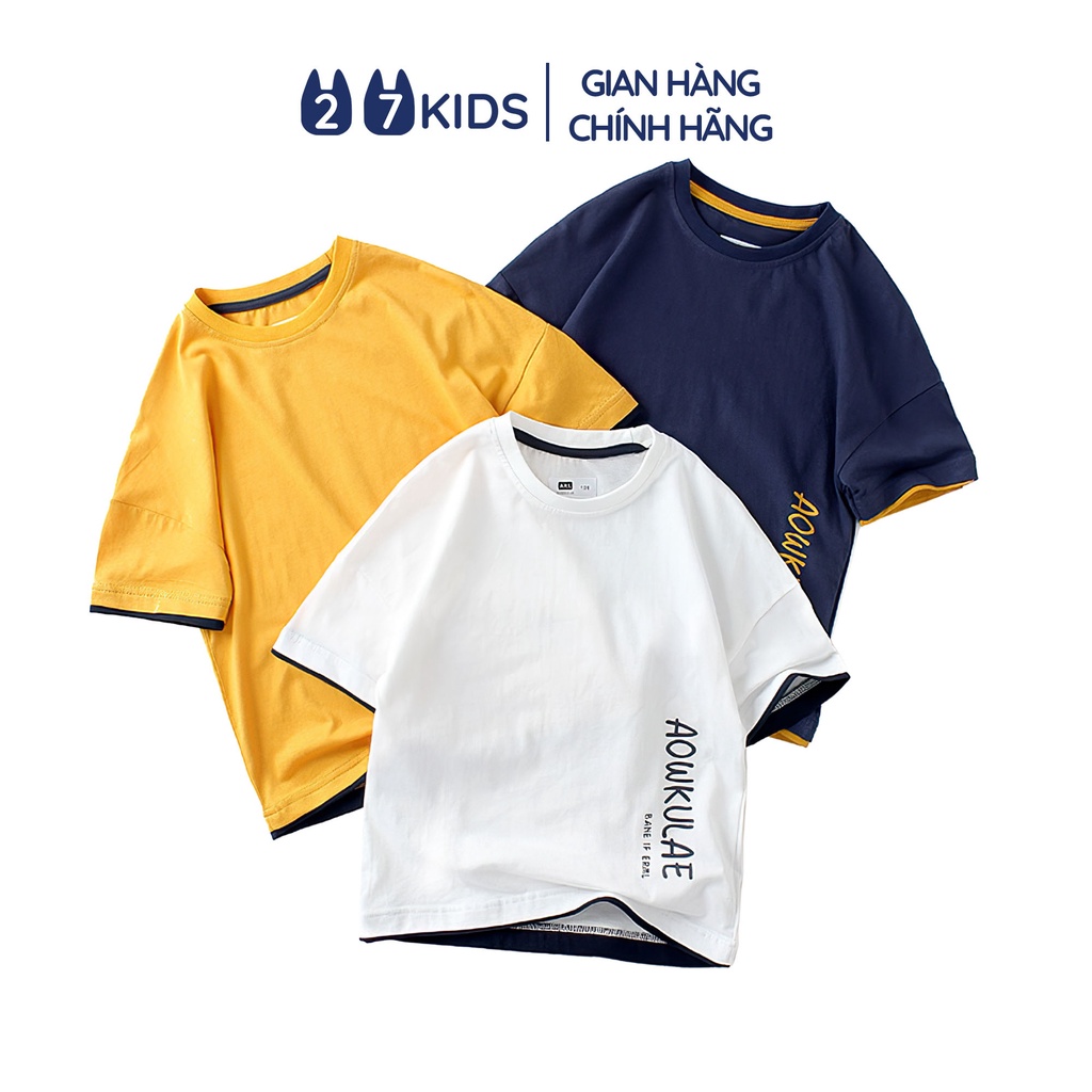 Áo thun bé trai ngắn tay size đại 27Kids AKLAowkulae cộc nam vải Cotton cho trẻ từ 4-14 tuổi BSTS12