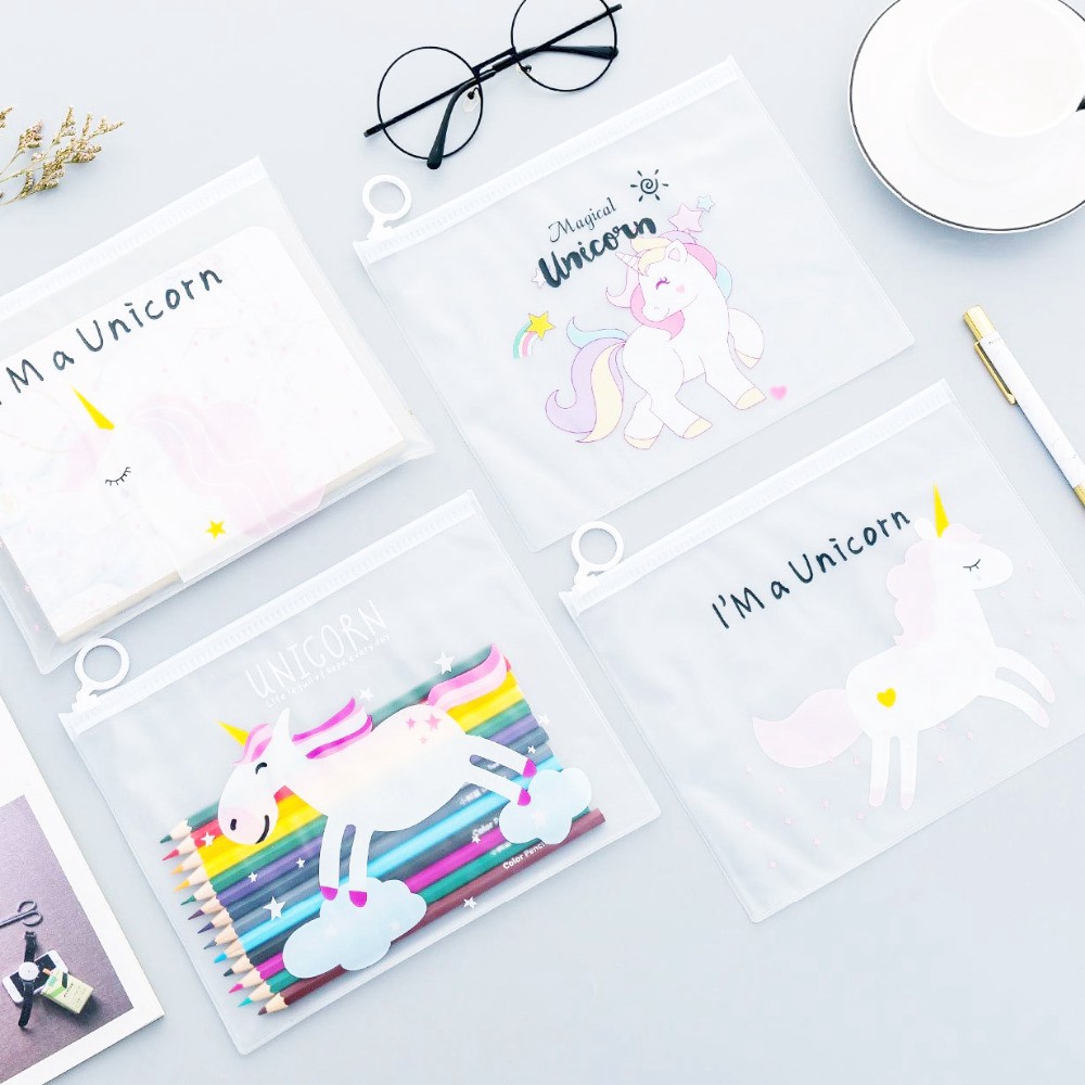 Túi Đựng Bút Trong Suốt In Hình Ngựa Một Sừng Dễ Thương