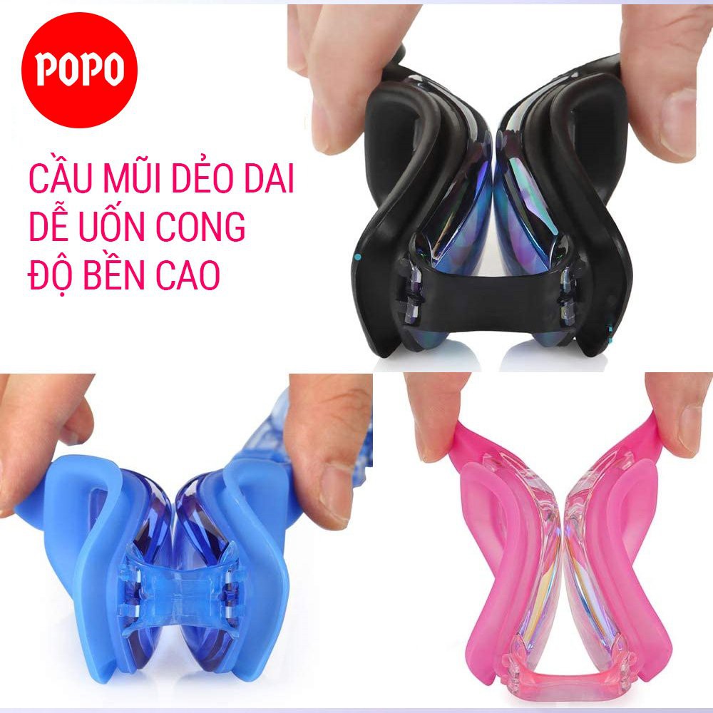 Kính bơi người lớn, kính bơi tráng gương kèm mũ bơi và bịt tai kẹp mũi POPO mắt kiếng bơi cho nam nữ trẻ em cản tia UV