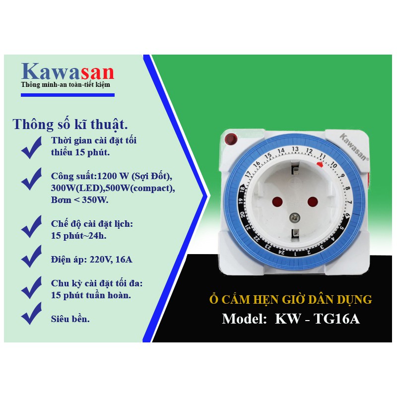 Ổ CẮM HẸN GIỜ CƠ TG16A HÃNG KAWASAN