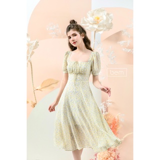 Dr184- đầm cổ vuông cột nơ bem