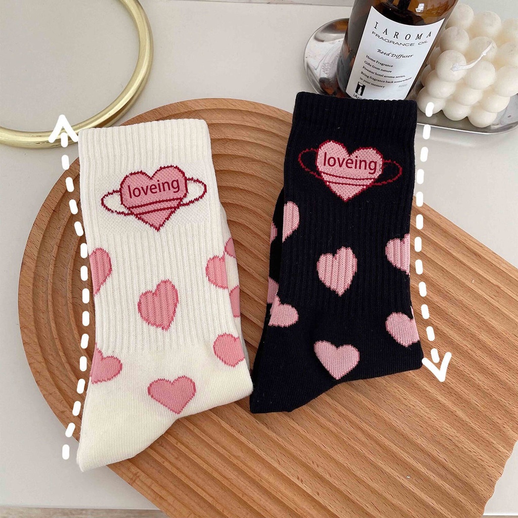 Tất cổ cao, vớ cổ cao nữ trắng họa tiết trái tim xinh xắn vải co giãn thời trang Hàn Quốc TC121 - VHT SHOP