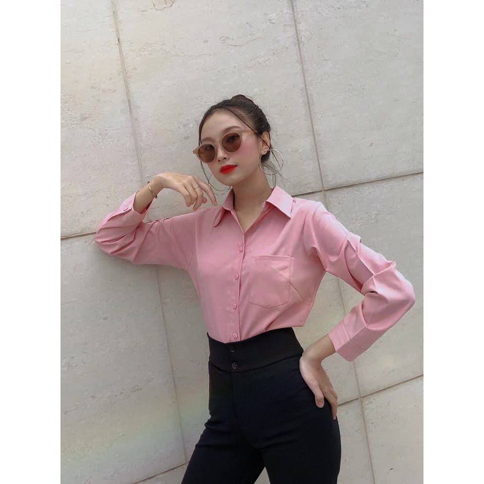 Áo Sơ Mi Trơn Cơ Bản Đủ Màu .Áo sơ mi nữ phom rộng cá tính