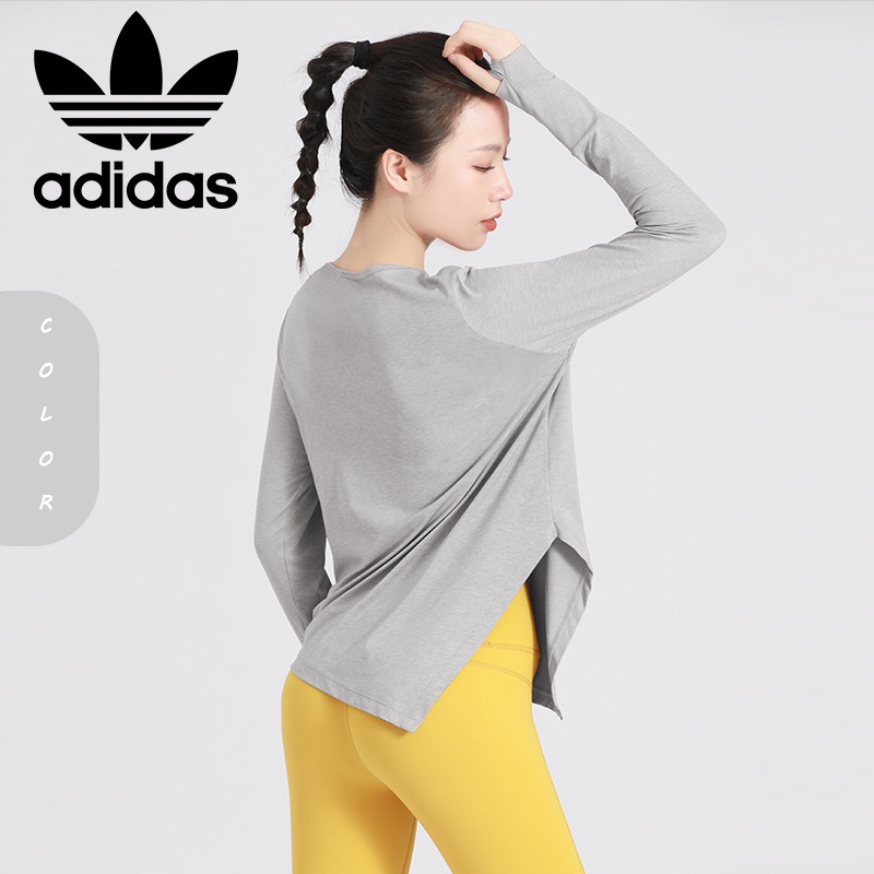Adidas Áo Thun Tay Dài Phối Ren Dáng Rộng Thời Trang Tập Yoga Cho Nữ