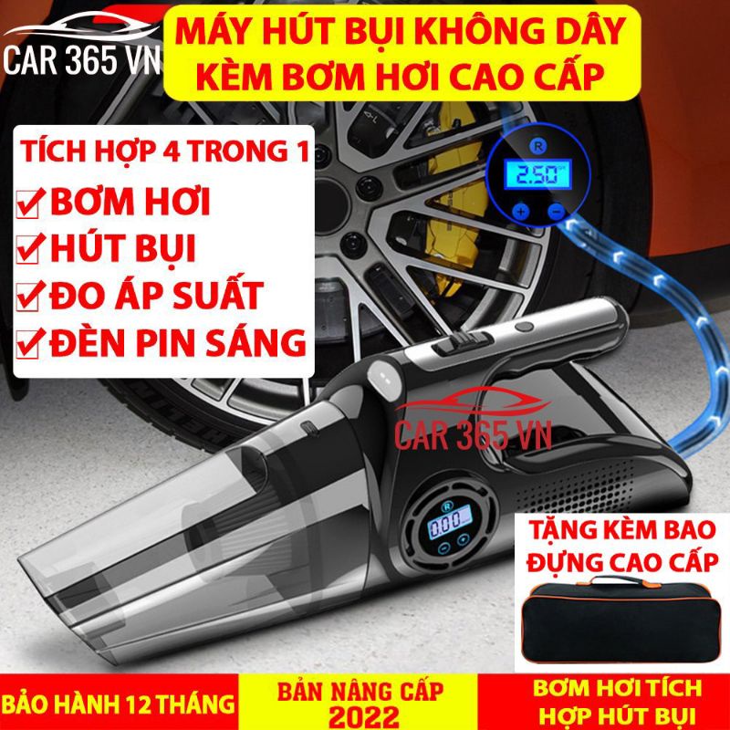 Máy hút bụi kèm bơm lốp ô tô điện tử không dây thông minh cao cấp - Hút mạnh, bơm nhanh, pin sạc bền bỉ - CAR56