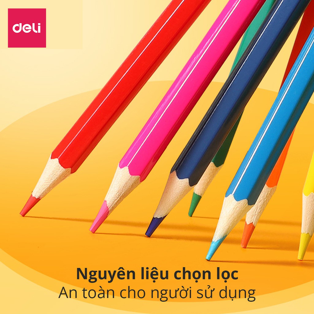 Bút Chì Màu Cốc Thân Gỗ Tự Nhiên Deli - Màu Chì Dạng Cốc An Toàn Cho Bé Vẽ Thiết Kế Phác Họa Tô Màu Truyện Tranh