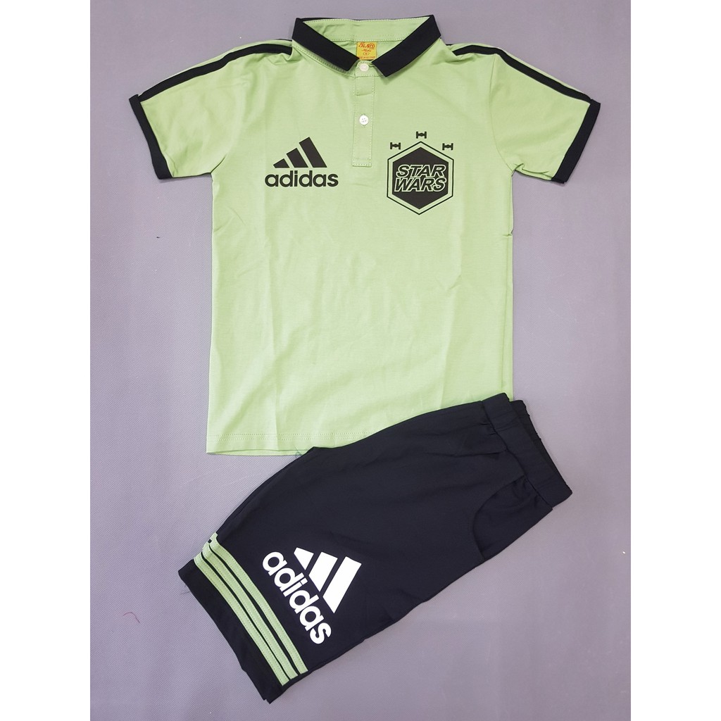 Bộ thun bé trai cổ lật in chữ thể thao size đại