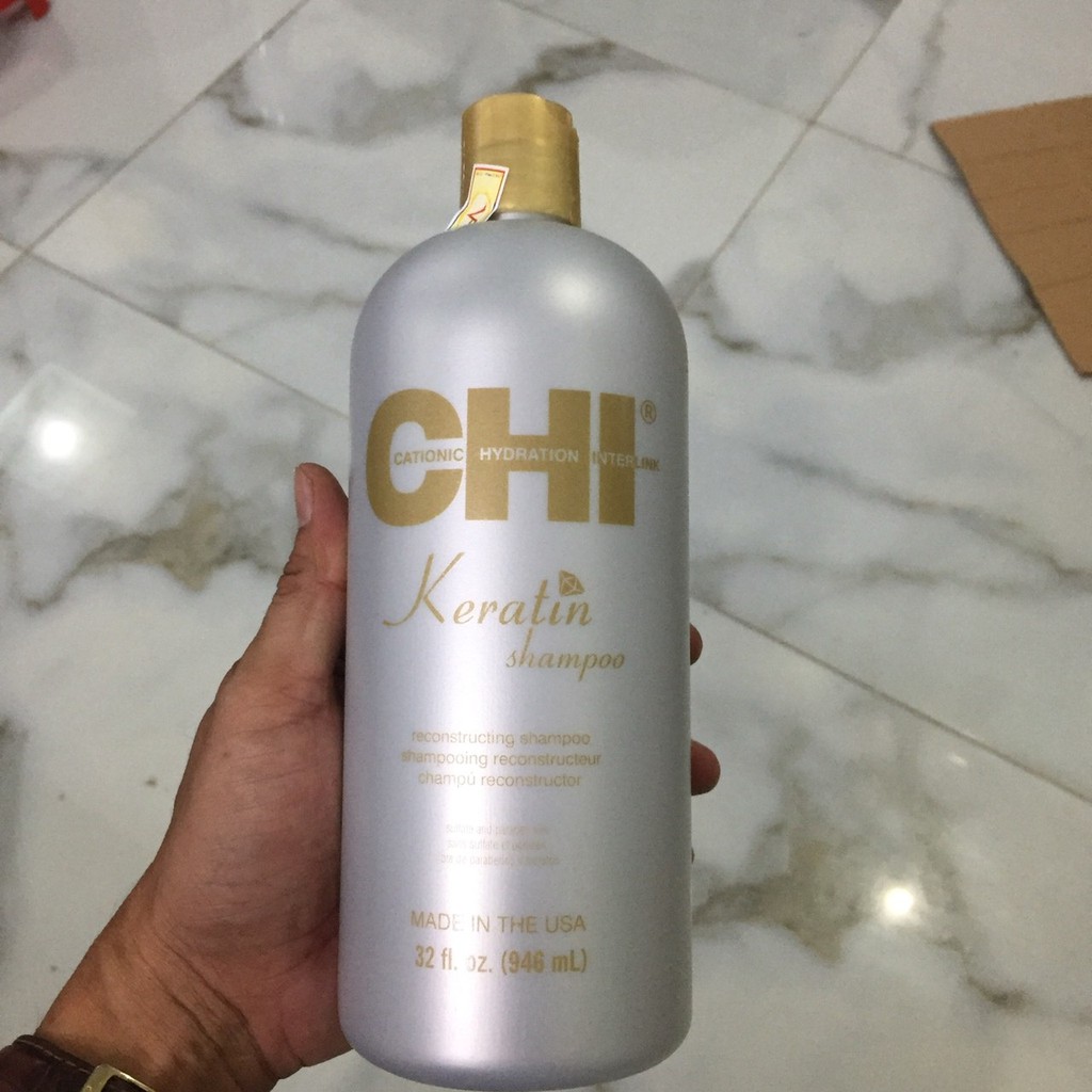 #chi_usa Dầu gội CHI Keratin Shampoo trẻ hóa tóc, phục hồi tóc khô xơ và hư tổn nặng Mỹ 946ml [Sale giá chuẩn]