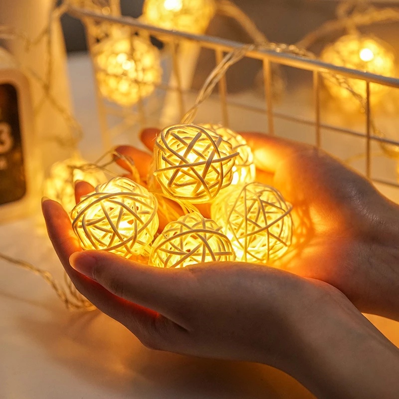 [DS] Dây Đèn Led 2m 20 Bóng Hình Quả Cầu Mây Trang Trí Giáng Sinh