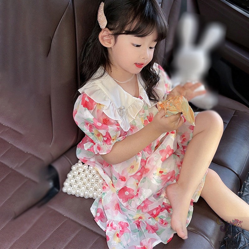 Đầm Công Chúa Vải Voan In Hoa Kiểu Hàn Quốc Xinh Xắn Cho Bé Gái