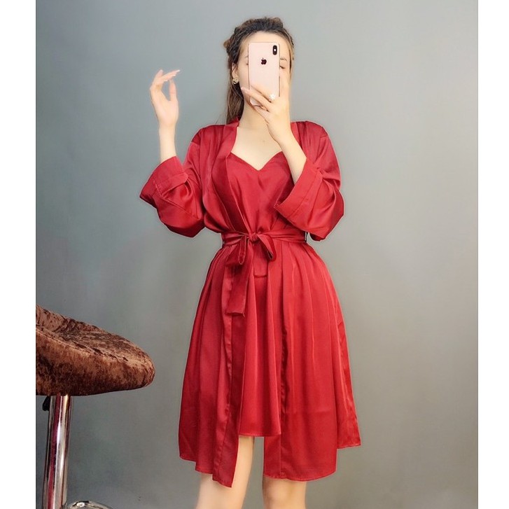 Váy ngủ kèm áo choàng CB0003  👘 Size 45-65kg 👘  Váy ngủ kèm áo choàng cao cấp chất vải mềm mịn, mát lạnh, đường may kĩ | BigBuy360 - bigbuy360.vn