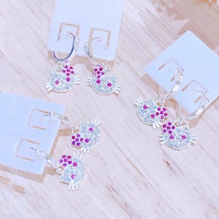 Bông tai bạc cho bé gái, hoa tai bạc kitty đính đá trang sức Minh Thoa Silver