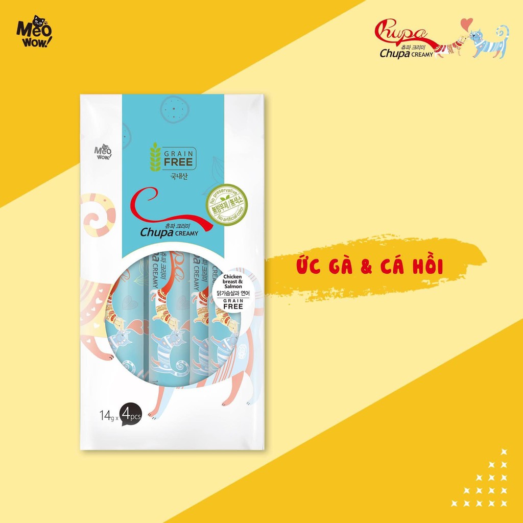 Sốt thưởng Chupa Creamy Meowow dành cho mèo - Súp thưởng dinh dưỡng nhiều vị, Grain Free - Kitty Pet Shop