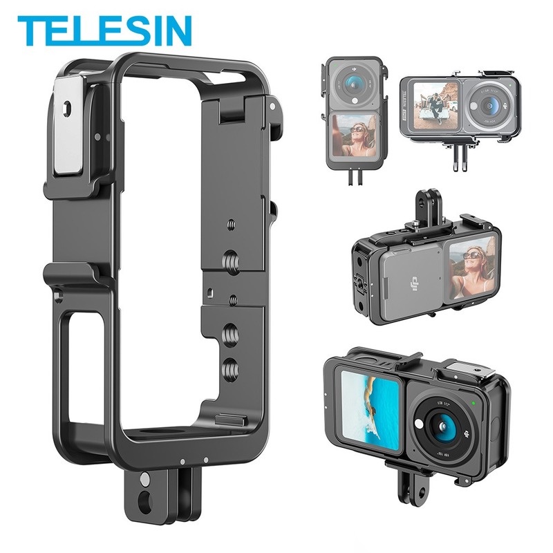 Bộ Khung Hợp Kim Nhôm Telesin Nhiều Lỗ 1/4 Inch Gắn Máy Ảnh Hành Trình DJI Action 2 Combo
