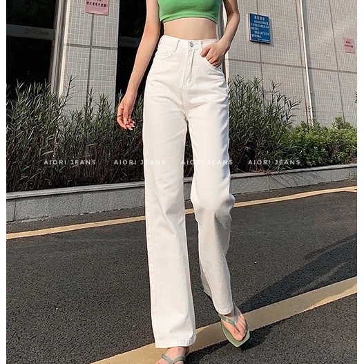 [DÀI 103-105cm]Quần Jean Nữ Aiori Fashion Ống Suông Lưng Cao Trắng Đen Quần Bò Ống Rộng Hàng Cao Cấp A001 | BigBuy360 - bigbuy360.vn