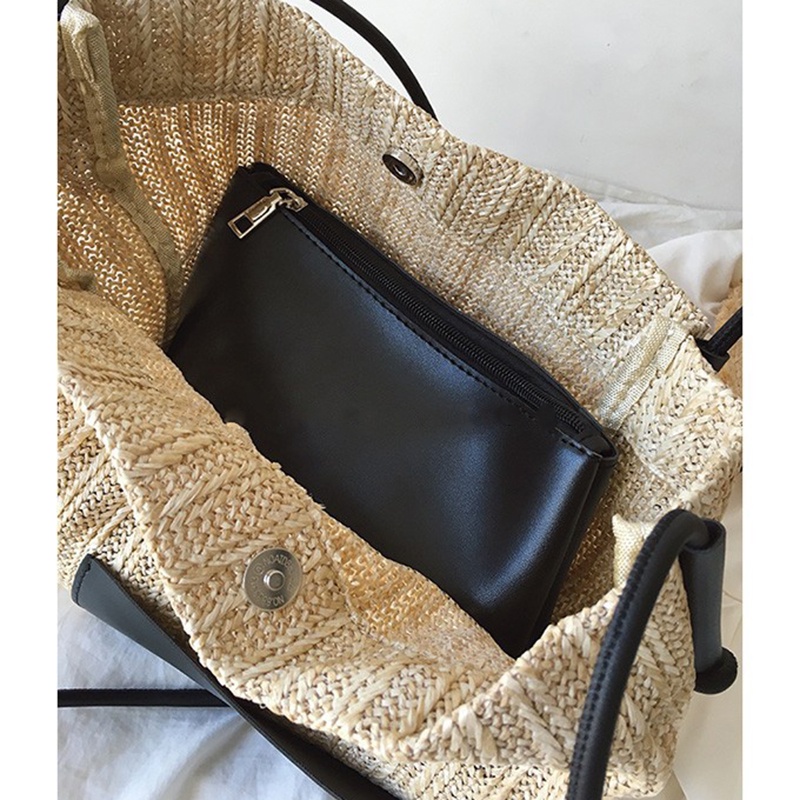 Túi đeo vai IELGY đan rơm dung tích lớn phong cách cổ điển thời trang đi biển cho nữ