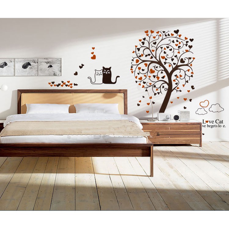 Decal trang triis tường Cây trái tim LOVE CAT