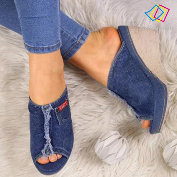Giày Đế Xuồng Denim Đính Nơ Xinh Xắn Cho Nữ