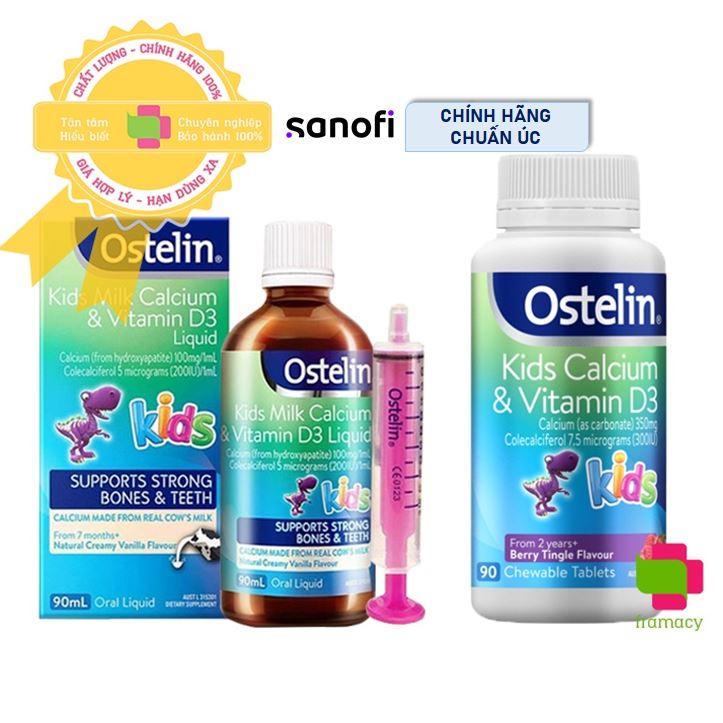 Canxi khủng long Ostelin Kids Milk Calcium & D3, Úcphát triển xương