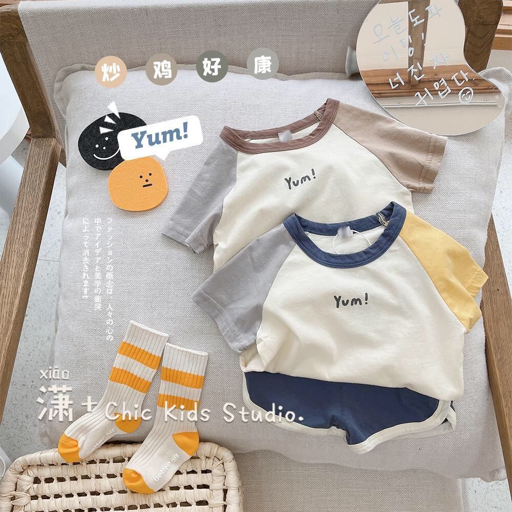 Bộ Đồ Thể Thao Áo Thun Cotton Tay Lỡ Phối Quần Short In Họa Tiết Hoạt Hình Phong Cách Hàn Quốc Thời Trang Mùa Hè Cho Bé Trai