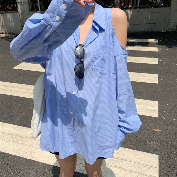 Áo Sơ Mi Nữ Tay Dài Dáng Rộng Hở Vai Phong Cách Hàn Quốc | BigBuy360 - bigbuy360.vn