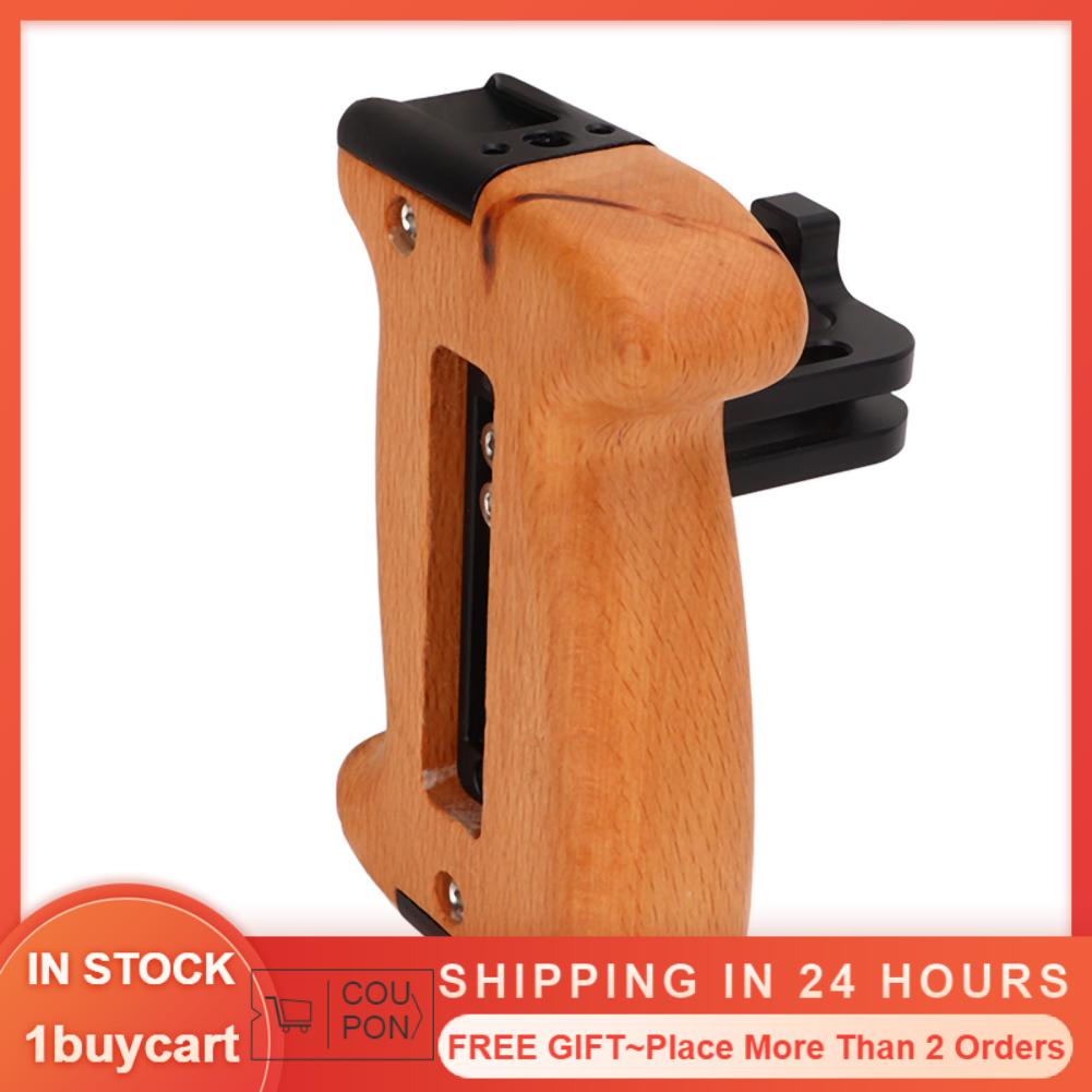 1buycart Wooden Side Handle Grip Adjustable with 1/4in Thread Holes Cold Shoe Mount for Camera DV Video Cage