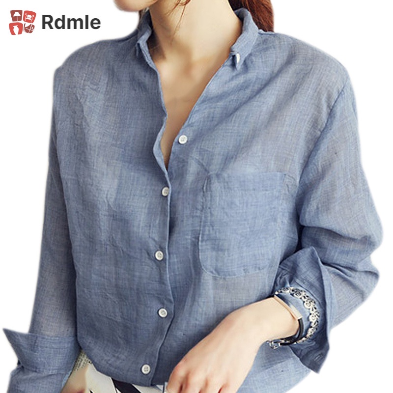 Áo Sơ Mi Tay Dài Vải Cotton Lanh Mỏng Thời Trang Mùa Hè Cho Nữ