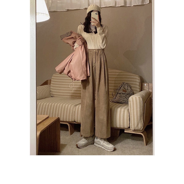 Quần Nhung Dày Ống Rộng Lưng Cao Thời Trang Mùa Đông Mới Cho Nữ