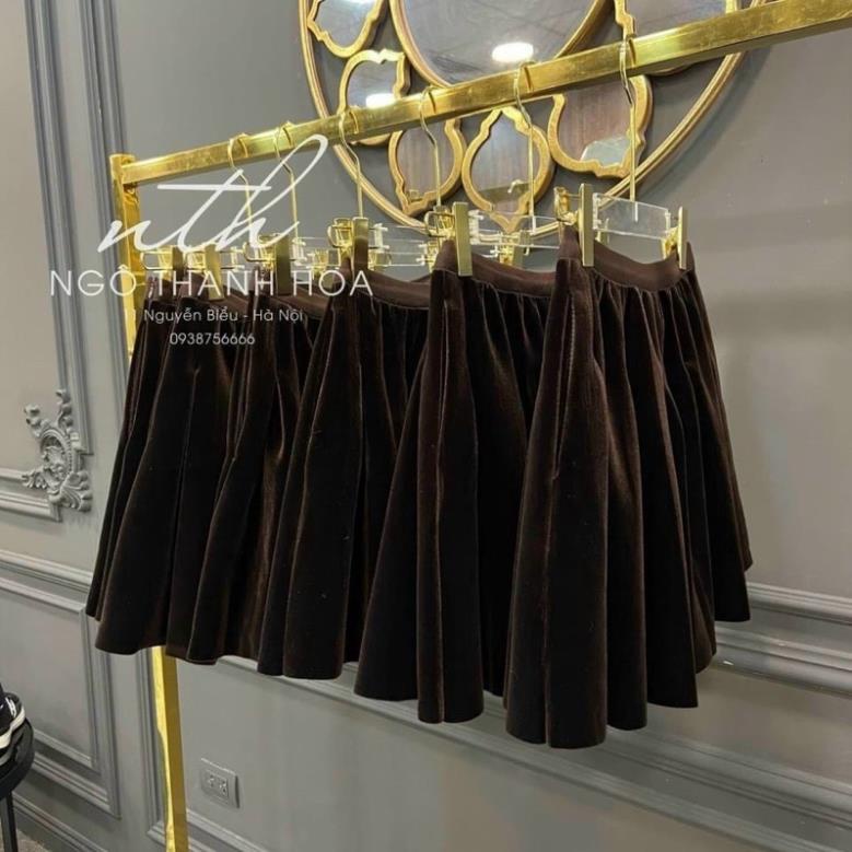 CHÂN VÁY NHUNG XOÈ 2 MÀU ĐEN NÂU CHO NỮ