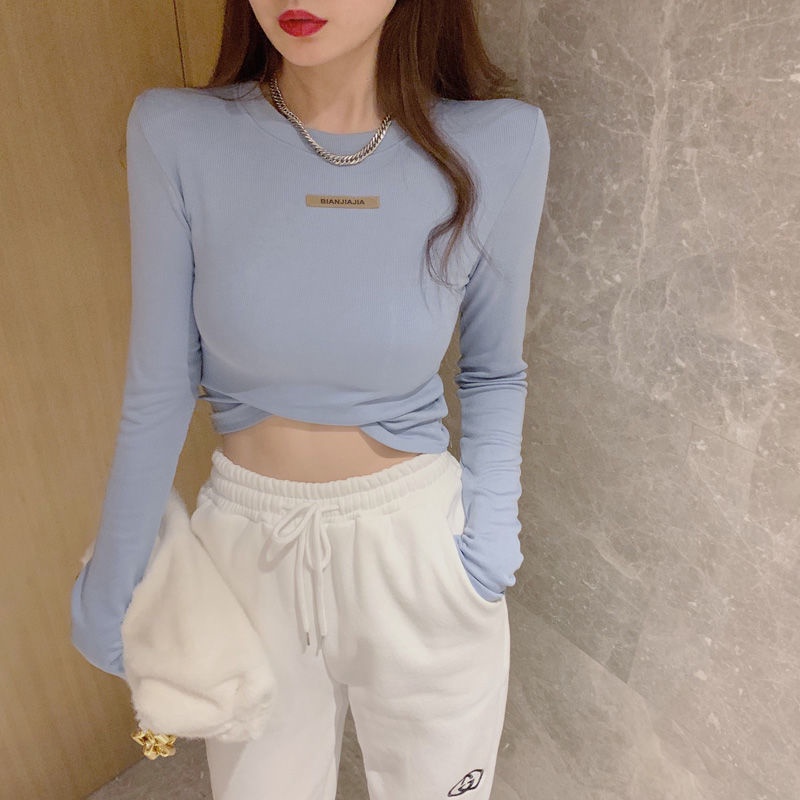 COZOK Áo thun tay dài màu trơn thời trang cho nữ