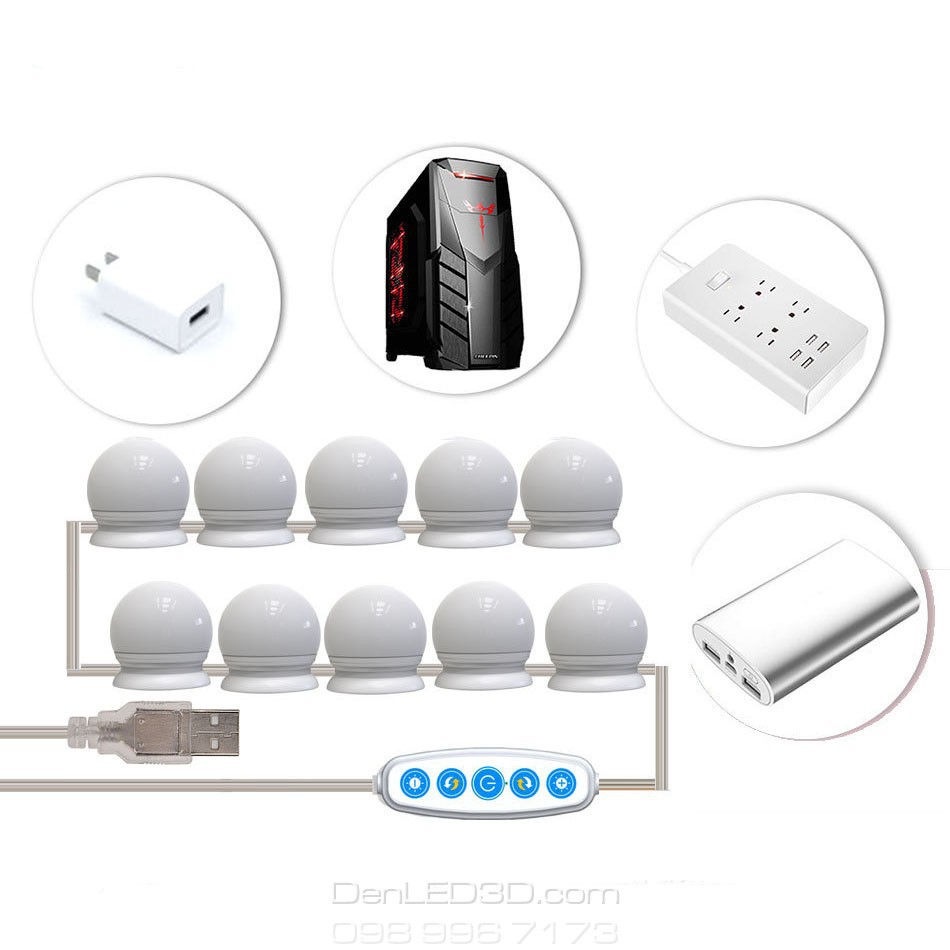 Dây Đèn LED Bàn Trang Điểm 5 Chế Độ Sáng Dài 4.5 Mét