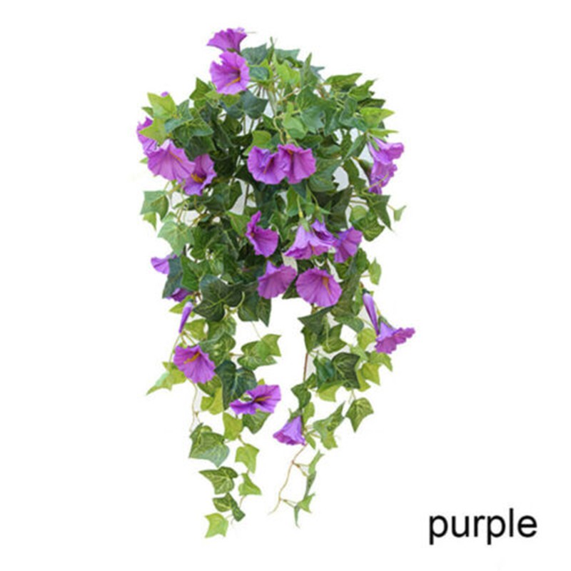 [baishangworshipwell]Hanging Basket Artificial Fake Silk Morning Glory Flower Vine Home Decor Hot