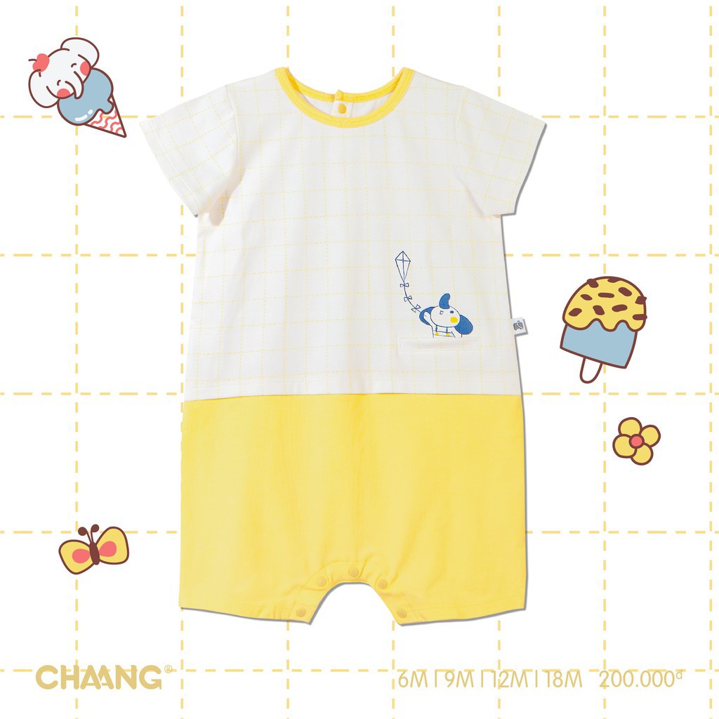 Bộ quần áo liền summer CHAANG caro vàng