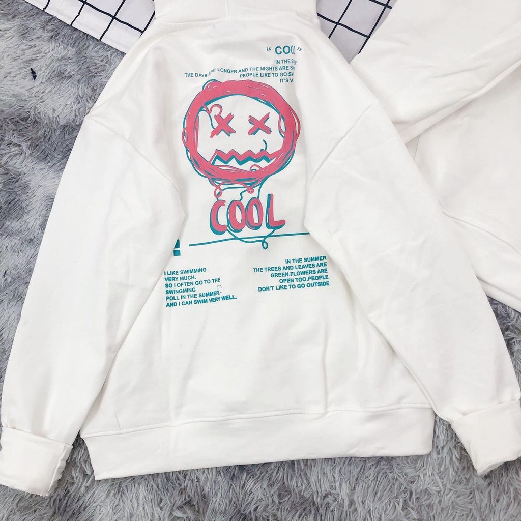 Áo Hoodie in hình MEANSTORE nỉ lót bông có mũ oversize unisex nam nữ form rộng phong cách Hàn Quốc - Cool trắng
