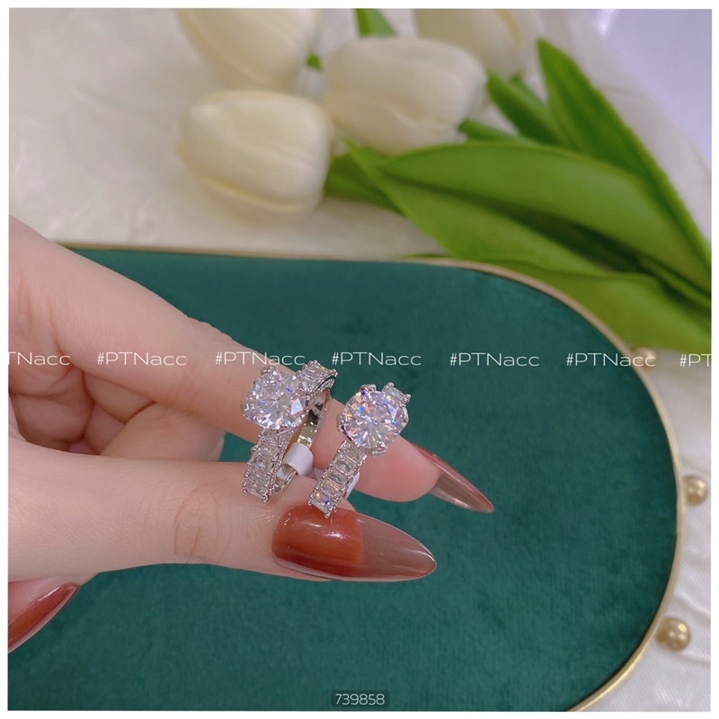 Nhẫn xi bạch kim, nhẫn nữ hột cao nhỏ nhắn đơn giản đính đá sáng đẹp .PTNACC.