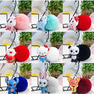 Bộ móc khóa Thú cưng dễ thương  kèm cục bông lông cực mềm mịn treo cặp, balo, túi xách, móc chìa khóa