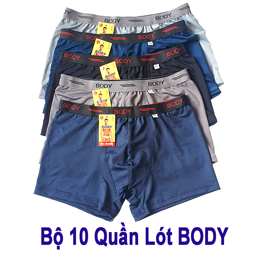 Bộ 10 Quần sịp đùi (10 QUẦN), Quần Lót Nam lưng thun BODY - Quần boxer nam thun lạnh cao cấp QL018