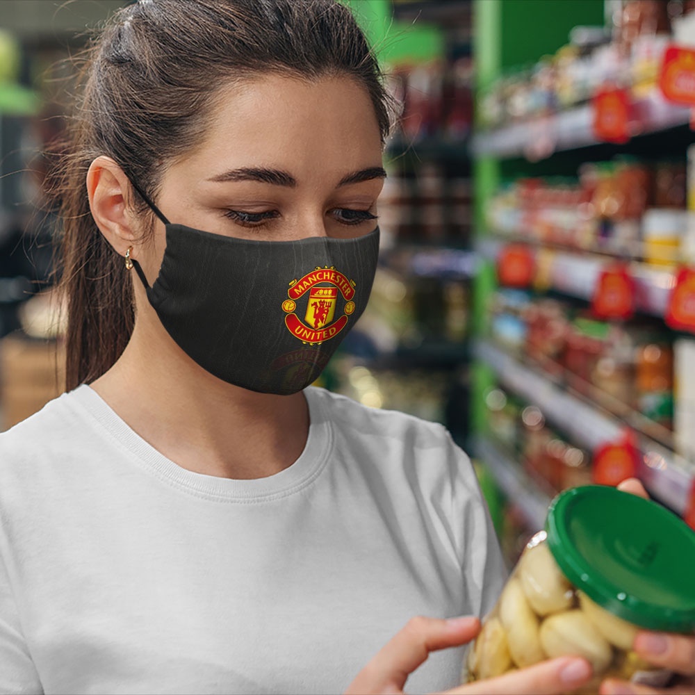Khẩu Trang Vải 2 Lớp Manchester United 4 Soink Chất Liệu Poly Cotton 100%, Chống Bụi In Hình 3D Thời Trang Unisex