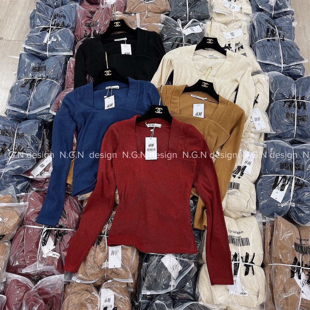 Áo len body dài tay cổ vuông - tăm nhung dày mịn hàng chuẩn đẹp | BigBuy360 - bigbuy360.vn