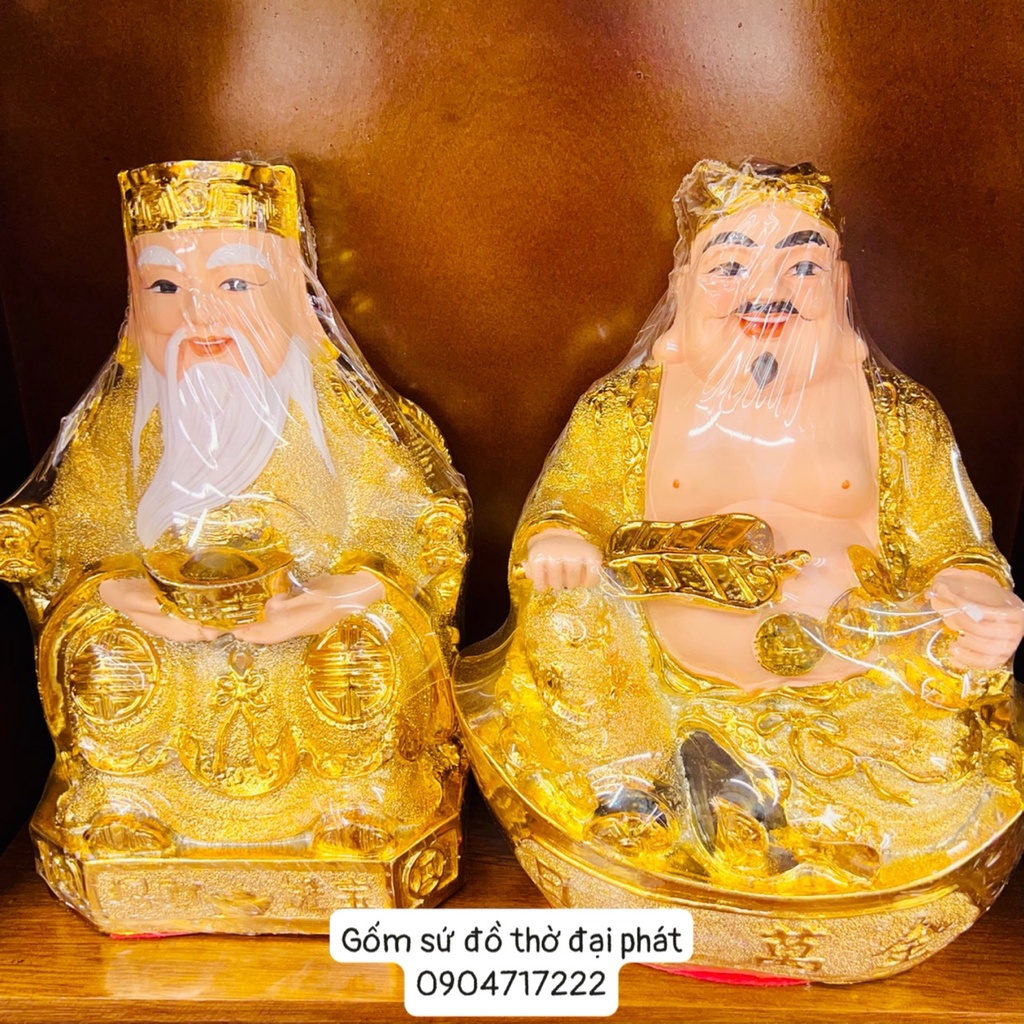 Cặp tài địa kim sa vàng, Thần tài thổ địa cao 25cm