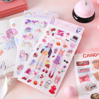 Set 4 Tấm Miếng Dán Sticker Họa Tiết Cô Gái Đáng Yêu Trang Trí Sổ Tay, Nhật Ký, Điện Thoại, Bookmark, Bullet Journal