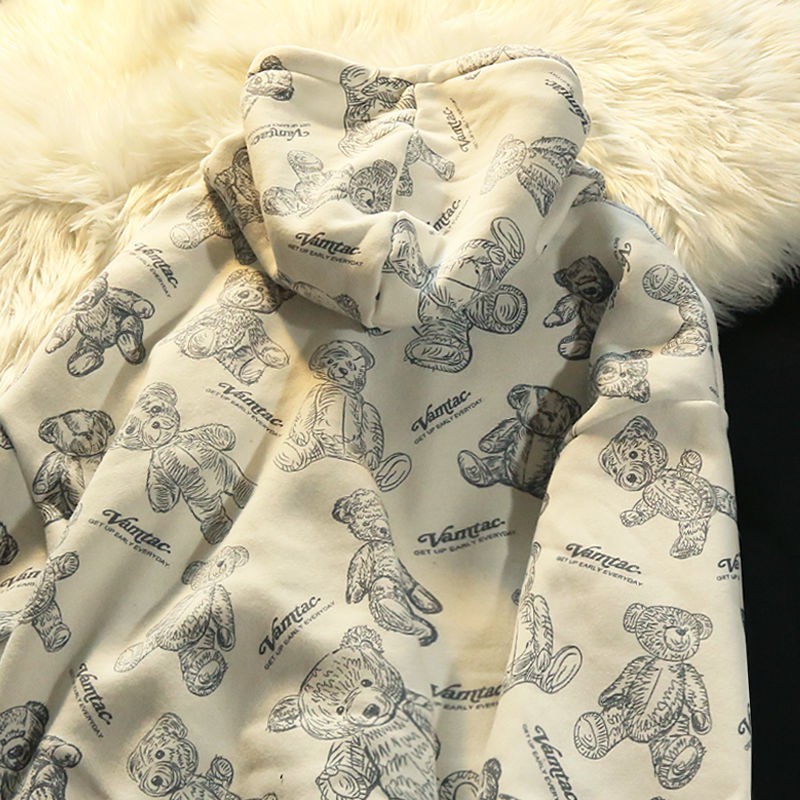 Áo hoodie form rộng in hình gấu thời trang thu đông cho nam nữ