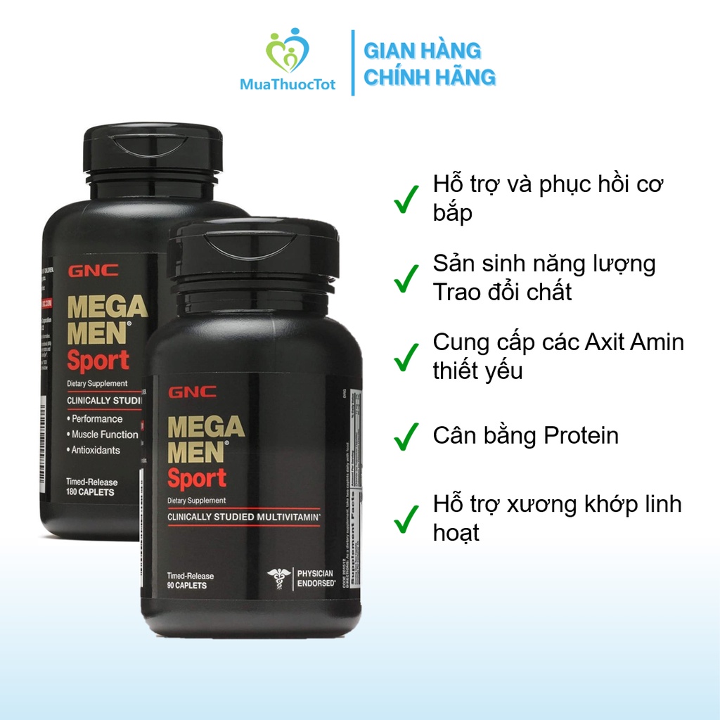 GNC Mega Men Sport Viên Uống Bổ Sung Vitamin và Khoáng Chất Hỗ Trợ Cơ Bắp
