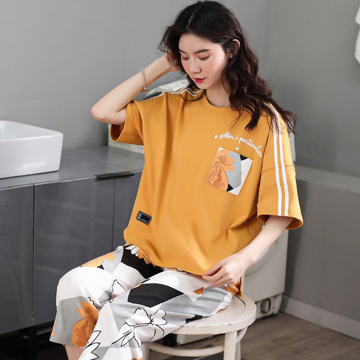 Đồ bộ lửng Quảng Châu cao cấp: Bộ mặc nhà chất chất vải COTTON 100% tự nhiên thông thoáng ngày hè (size M-2XL) | BigBuy360 - bigbuy360.vn