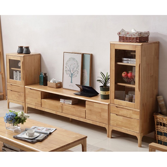 Combo kệ tivi , tủ thấp, tủ cao thấp 2 bên gỗ tự nhiên KTV022