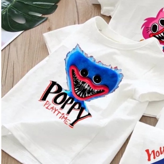 Sale [mua 1 tăng 1] Áo thun cotton cho bé, Poppy Playtime Huggy Wuggy màu trắng cho bé trai, bé gái cực xinh chất cot