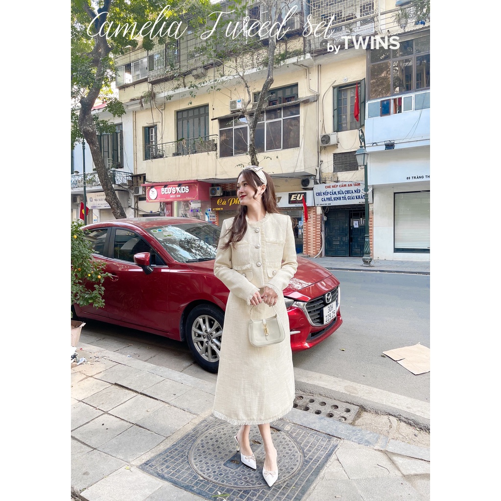 Camelia tweed - Skirt (Chân váy dạ tweed kem dáng dài by Twins)