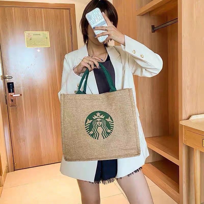 Túi cói đi biển đi chơi starbuck phong Hàn Quốc tiền lợi sang chảnh