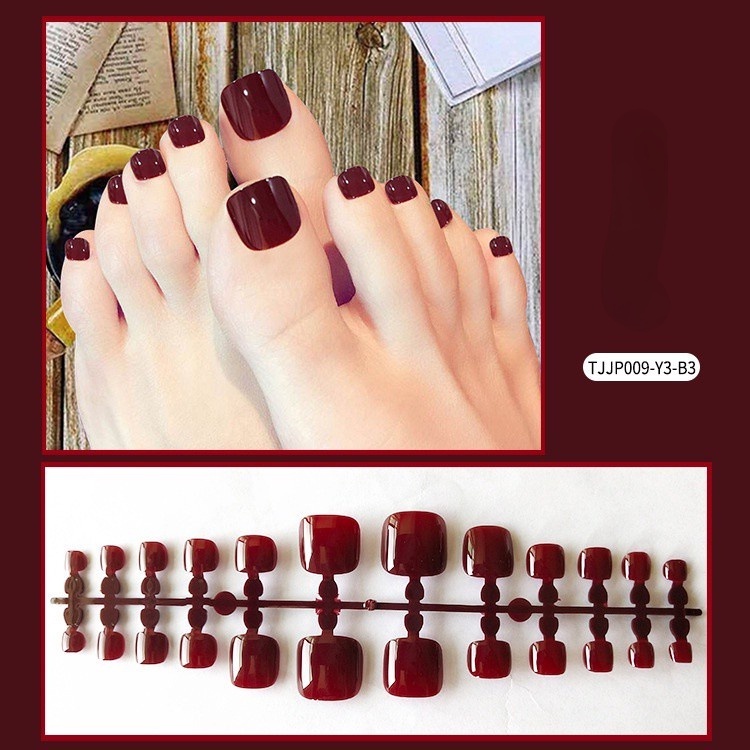 Bộ 24 Móng Chân Giả Màu Trơn Dễ Thương Cho Nữ